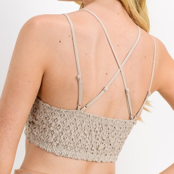 🆕 LIKE FREE PEOPLE Bralette Crochet Scallop Lace Crisscross adjustable strap - Picture 3 of 3